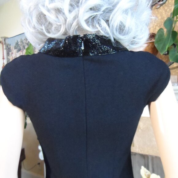 New Moschino CheapandChic Black Sheath Dress w. Beaded Stand Up Collar Size 4 - Picture 10 of 16